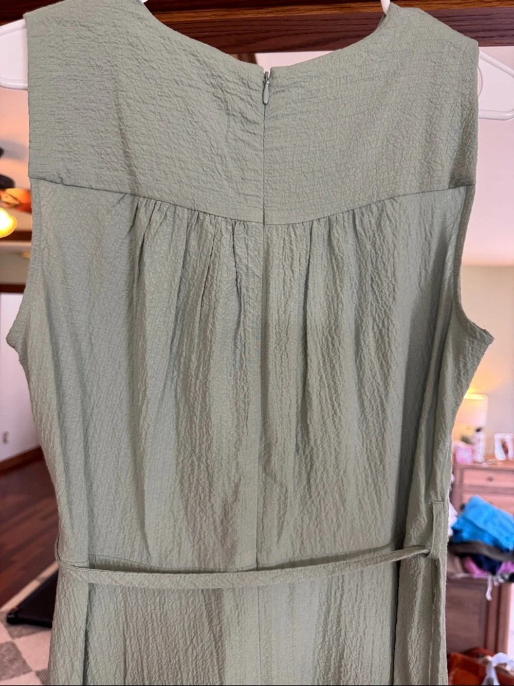Calvin Klein Sleeveless Wrap Maxi Dress in Sage Green - Picture 5 of 6